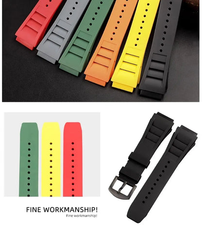 New 25mm Red Black Green Gray Blue Fresh ear style Rubber Watchband For Richard Mille strap for RM011 Mille Bracelet watch band