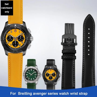 For Breitling Nylon Lea/ther watch Strap Yellow wolf SB0147 Blackbird Avenger canvas watchband 22mm men bracelet Folding buckle