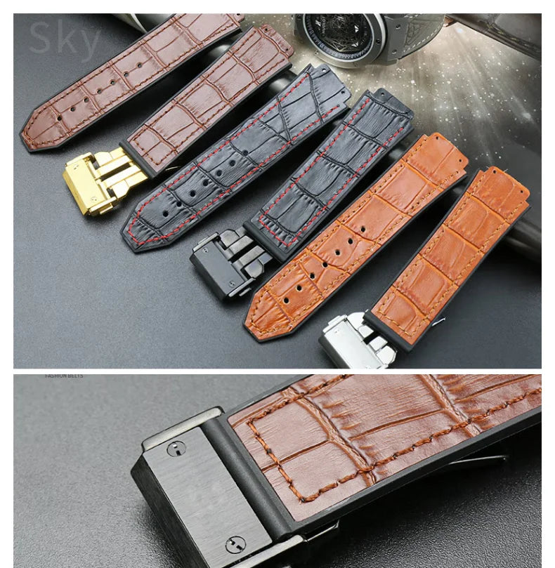 With Tool 19mm Crocodile Pattern Genuine Leather Watchbands for Hublot Yubo Watch Convex Interface Waterproof Accessories