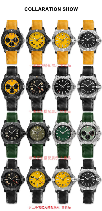 For Breitling Nylon Lea/ther watch Strap Yellow wolf SB0147 Blackbird Avenger canvas watchband 22mm men bracelet Folding buckle