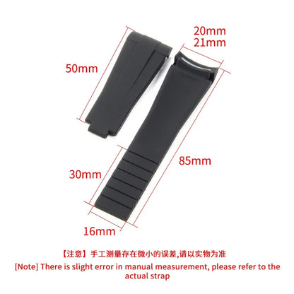 For Rolex 20 21mm Black Water Ghost Rubber Strap Gmt Submariner Original Solid Stainless Steel Fold Buckle Silicone Watchbands