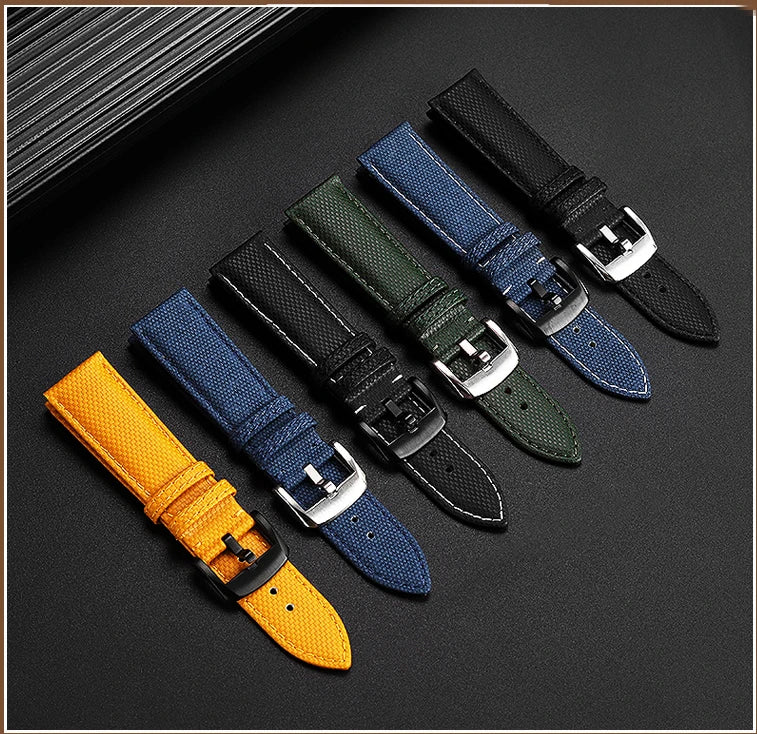 For Breitling Nylon Lea/ther watch Strap Yellow wolf SB0147 Blackbird Avenger canvas watchband 22mm men bracelet Folding buckle