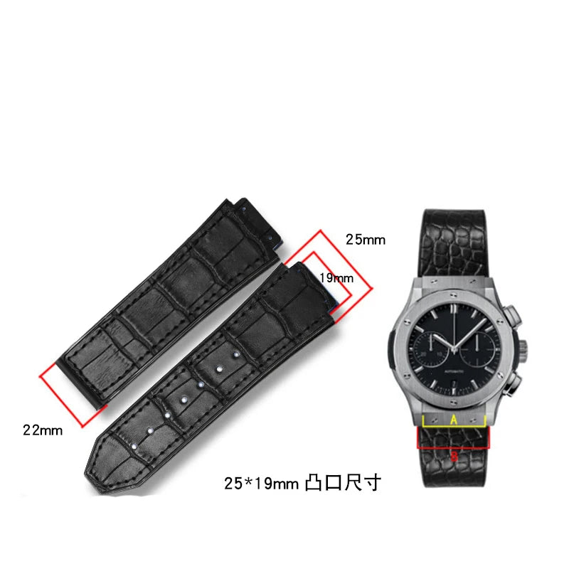 Genuine Leather Watchband for HUBLOT BIG BANG Waterproof Men's cowhide Watch Strap Rubber Watch chain Bracelet 25-19mm wrist