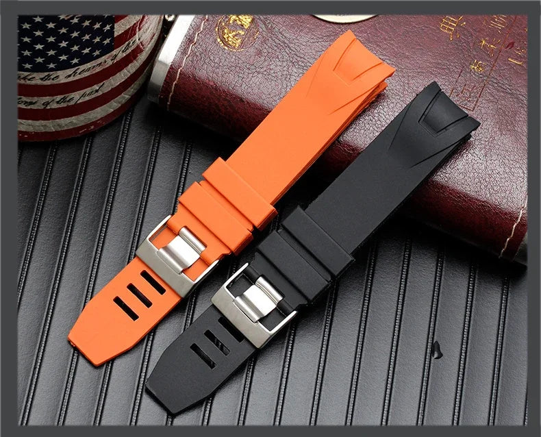 Orange Black Rubber Strap Waterproof Diving Curved