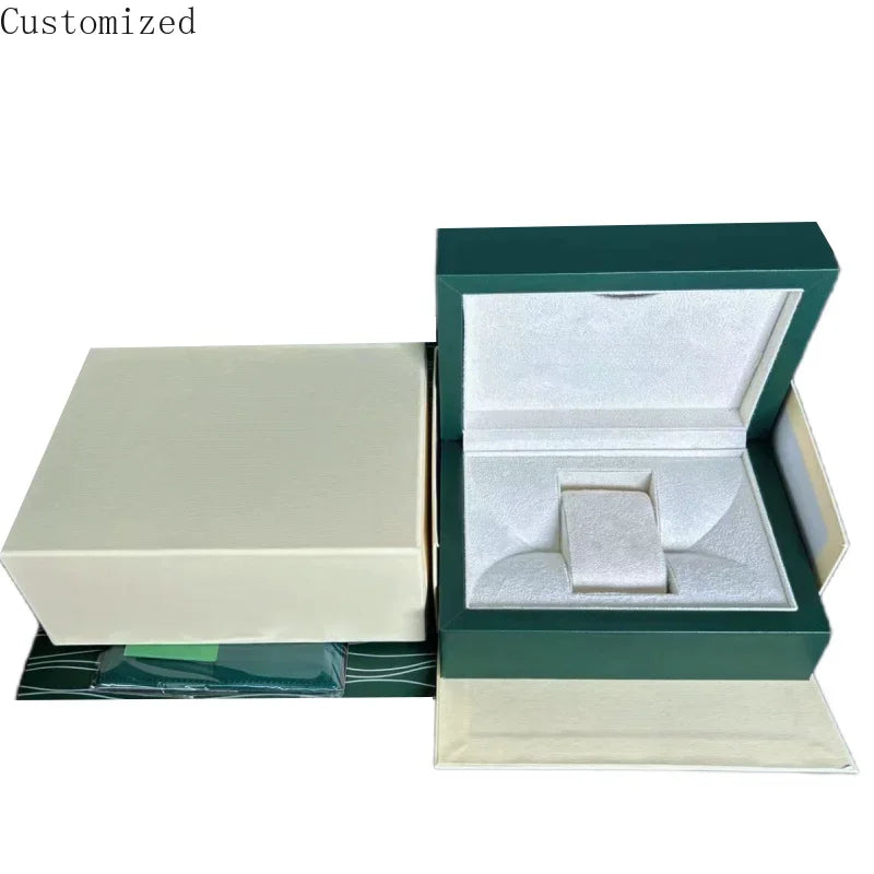 Customize Fashion Green Luxury Ralexbles Watch Wedding Gift Box Jewelry Display Storage Wooden Jewelry Collection Paper Bag Card