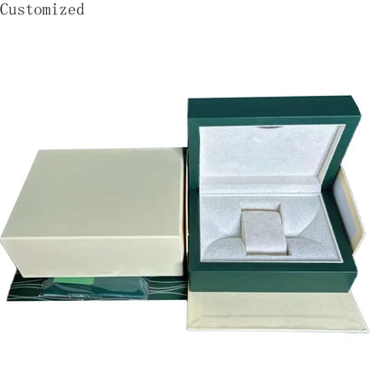 Customize Fashion Green Luxury Ralexbles Watch Wedding Gift Box Jewelry Display Storage Wooden Jewelry Collection Paper Bag Card