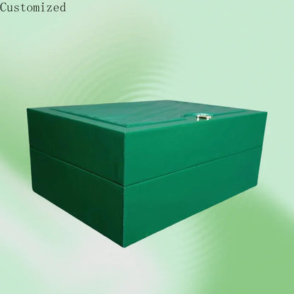 Customized Mens High-end Green Wooden Rolexblaes Watch Box Elegant Leather Case Storage Microfiber Pillow with Case Package Bag