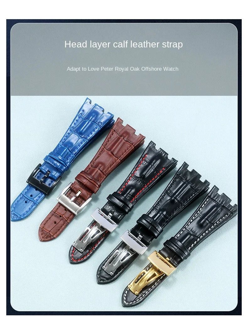 Genuine Cow Leather Watchbands for Audemars & Piguet Royal Oak 15710 15703 15706 26474 28mm  with Folding Buckle Watchstrap