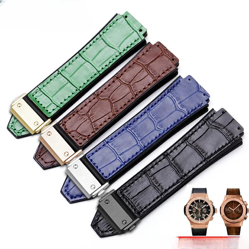 Rubber Underskin Watch Strap for Hublot Yuki Big Bang Fusion Classic Series Leather 19mm Soft Waterproof Convex Interface Wrist