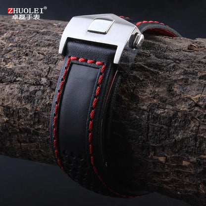 COW Genuine Leather Watch Strap 19mm 20mm 22mm watchband for tag heuer Carrera Monaco F1 watch band Red Men Fold buckle bracelet