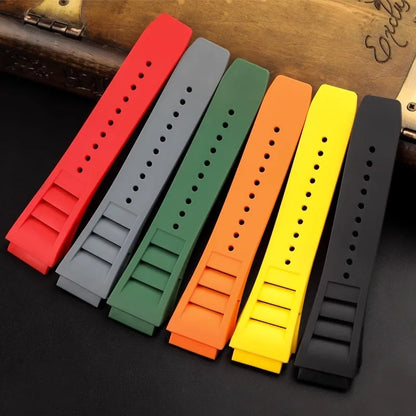 New 25mm Red Black Green Gray Blue Fresh ear style Rubber Watchband For Richard Mille strap for RM011 Mille Bracelet watch band