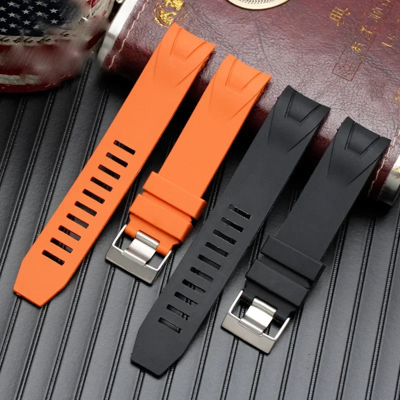 Orange Black Rubber Strap Waterproof Diving Curved