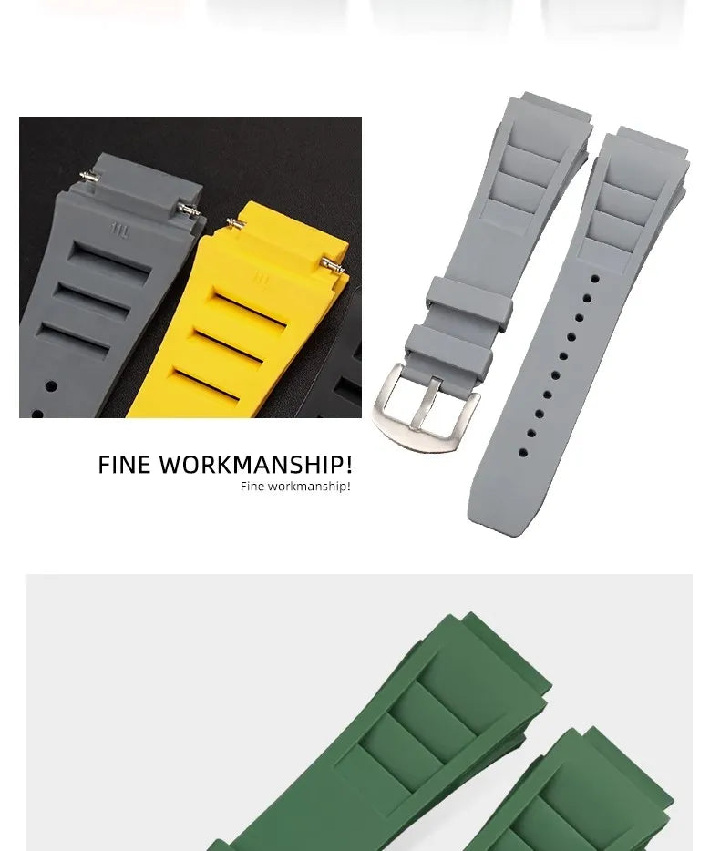 New 25mm Red Black Green Gray Blue Fresh ear style Rubber Watchband For Richard Mille strap for RM011 Mille Bracelet watch band