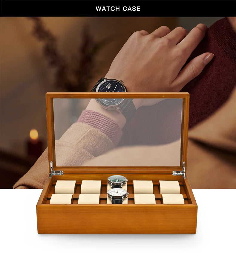 MISHITU Solid Wood Jewelry Box for Watchs Bracelets  Premium Jewelry Storage Organizer 34*20*9.4 CM Customizable