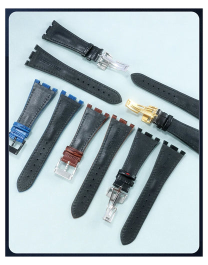 Genuine Cow Leather Watchbands for Audemars & Piguet Royal Oak 15710 15703 15706 26474 28mm  with Folding Buckle Watchstrap