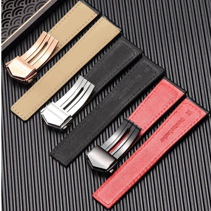 COW Genuine Leather Watch Strap 19mm 20mm 22mm watchband for tag heuer Carrera Monaco F1 watch band Red Men Fold buckle bracelet