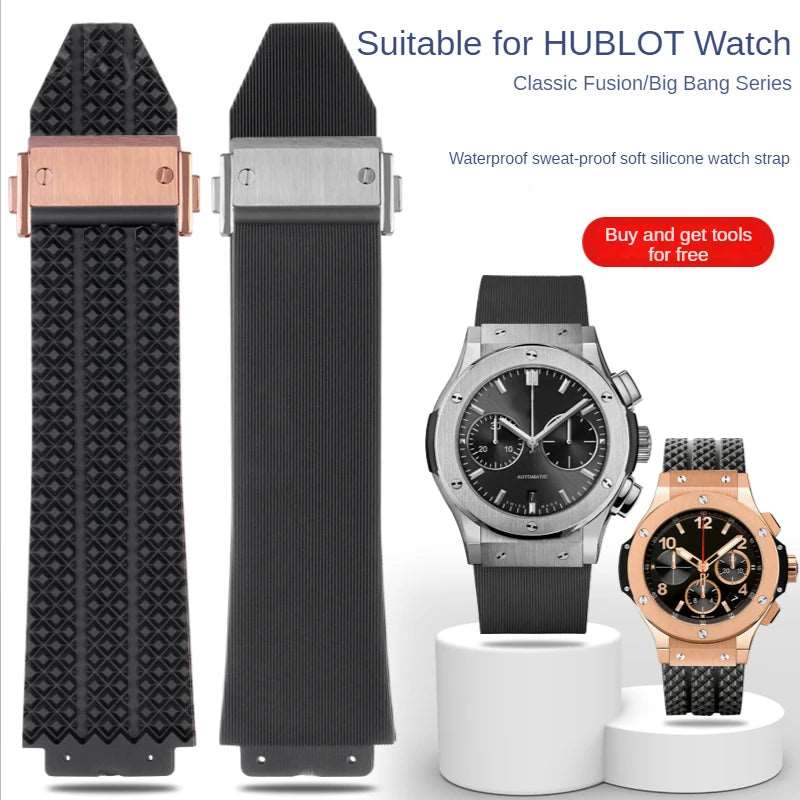 24x17mm 26x19mm Silicone Special Convex Interface Watchband For Hublot Yubo Classic Fusion Big Bang Sweet - Proof Watch Strap