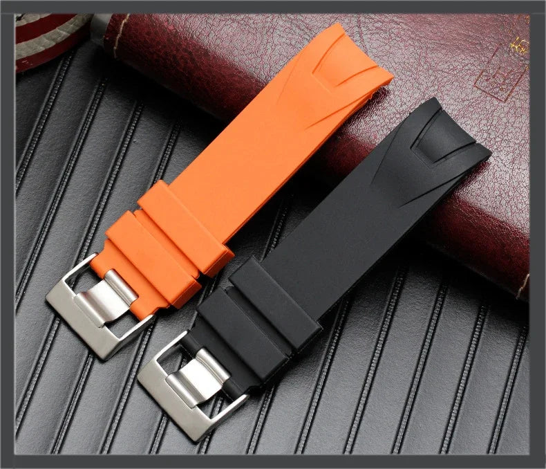 Orange Black Rubber Strap Waterproof Diving Curved