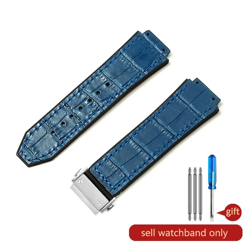 With Tool 19mm Crocodile Pattern Genuine Leather Watchbands for Hublot Yubo Watch Convex Interface Waterproof Accessories