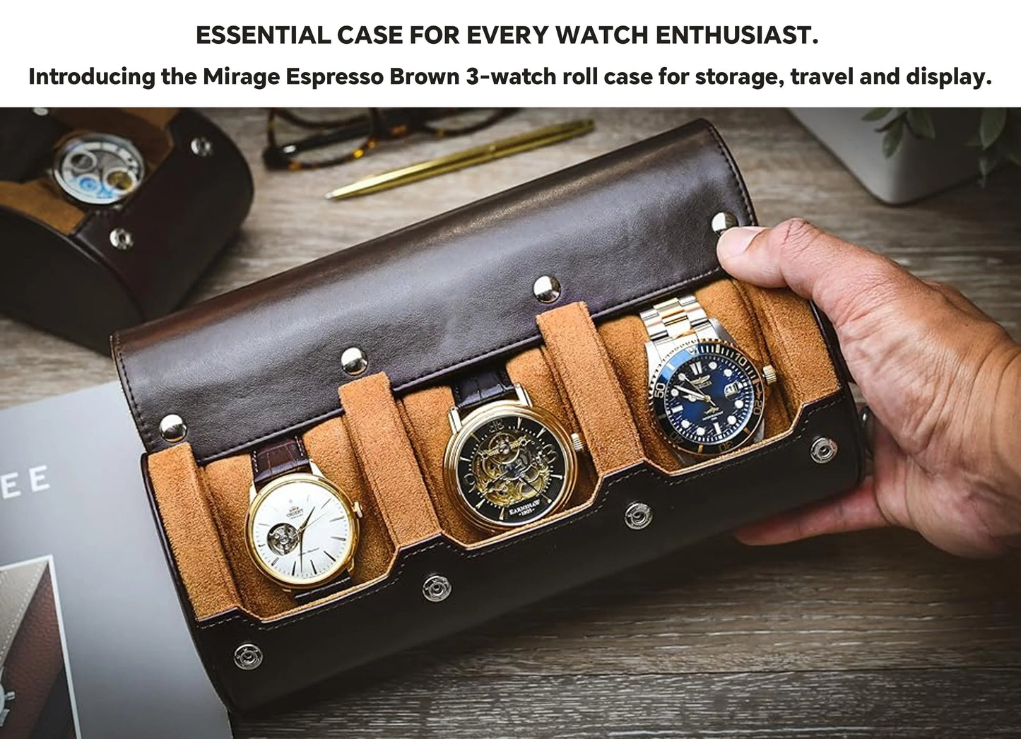 Watch Travel Case ,6 Slot Watch Roll Travel Case