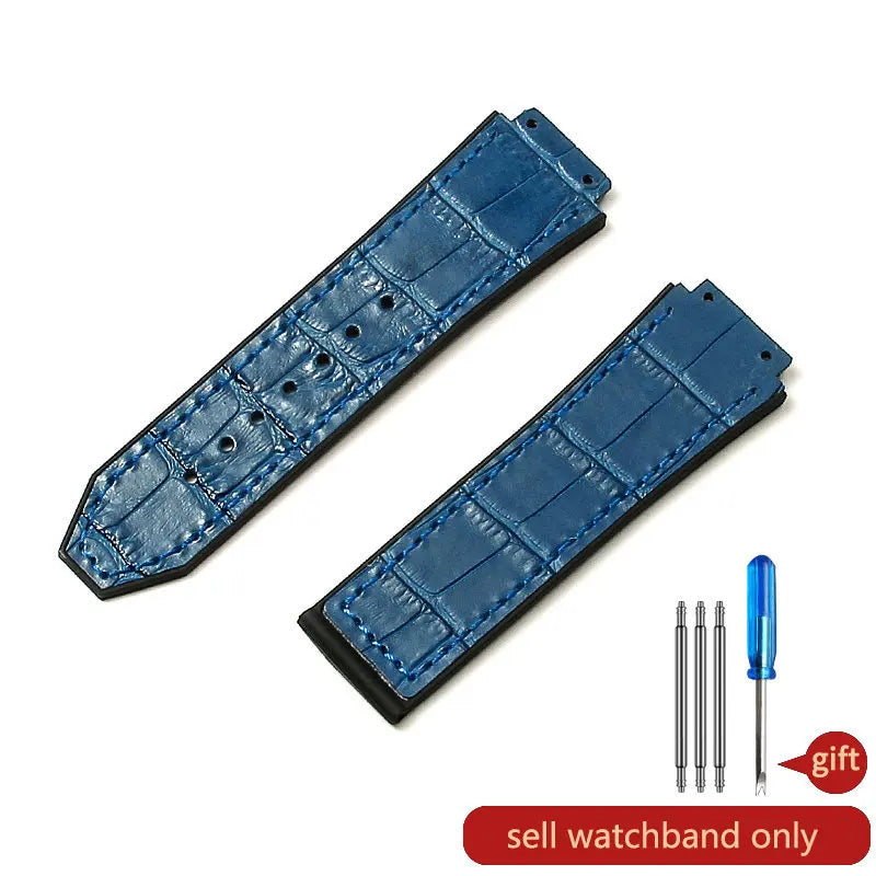 With Tool 19mm Crocodile Pattern Genuine Leather Watchbands for Hublot Yubo Watch Convex Interface Waterproof Accessories