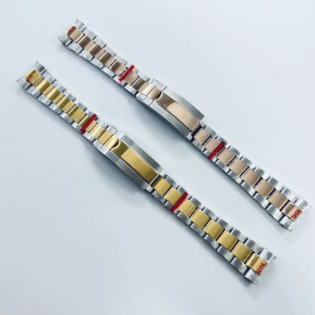 High Quality 20mm Width 904L Solid Stainless Steel Watch Band Brushed Polished Bracelet Folding Buckle Glide Lock Clasp