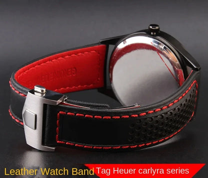 COW Genuine Leather Watch Strap 19mm 20mm 22mm watchband for tag heuer Carrera Monaco F1 watch band Red Men Fold buckle bracelet