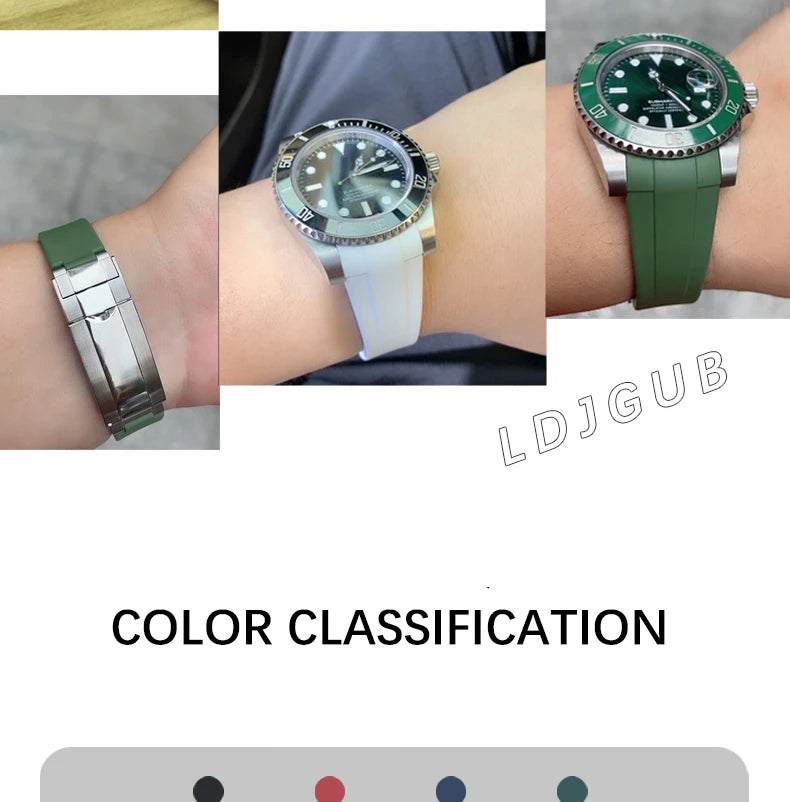 For Rolex 20 21mm Black Water Ghost Rubber Strap Gmt Submariner Original Solid Stainless Steel Fold Buckle Silicone Watchbands