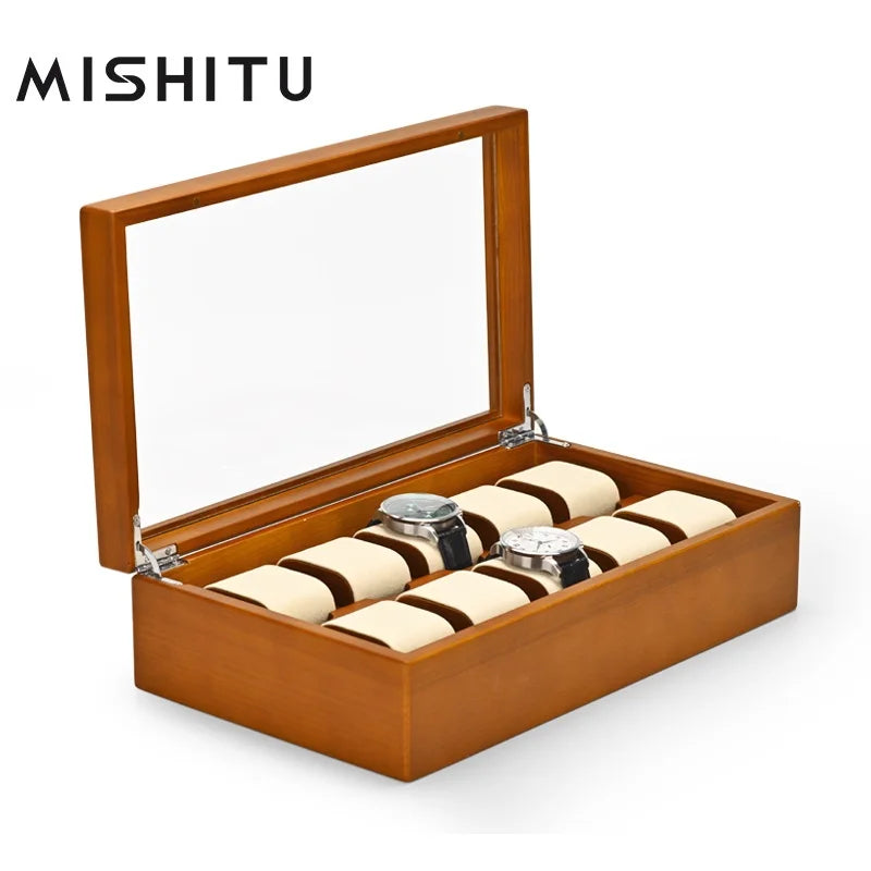 MISHITU Solid Wood Jewelry Box for Watchs Bracelets  Premium Jewelry Storage Organizer 34*20*9.4 CM Customizable