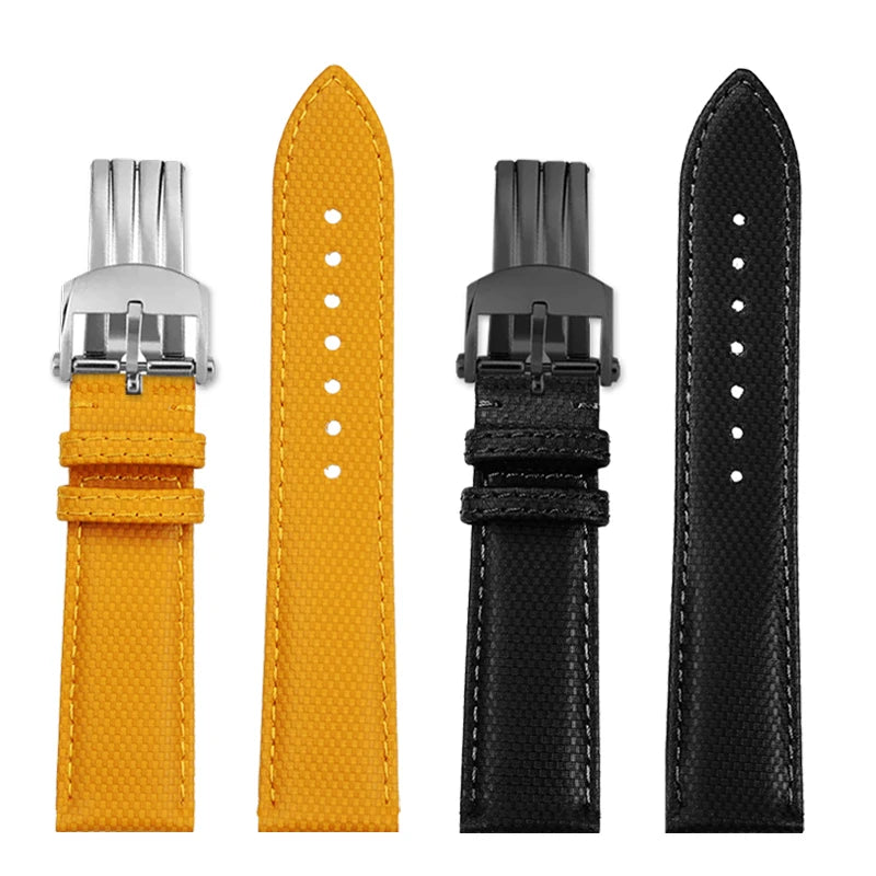 For Breitling Nylon Lea/ther watch Strap Yellow wolf SB0147 Blackbird Avenger canvas watchband 22mm men bracelet Folding buckle