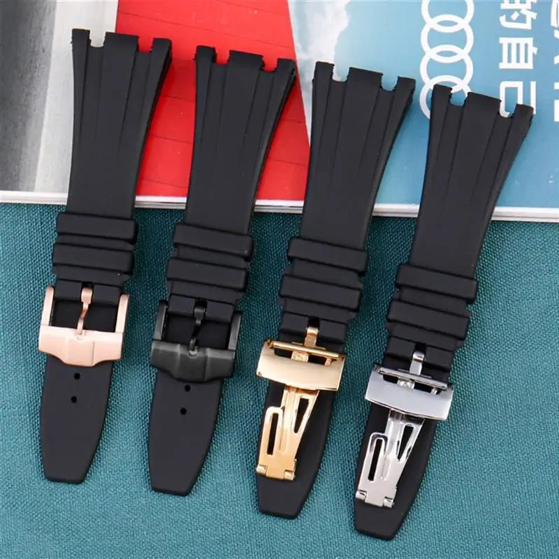 Black Silicone rubber Watchband For Audemars for Piguet Strap 28mm Watch AP Band Men's Bracelet butterfly buckle tools