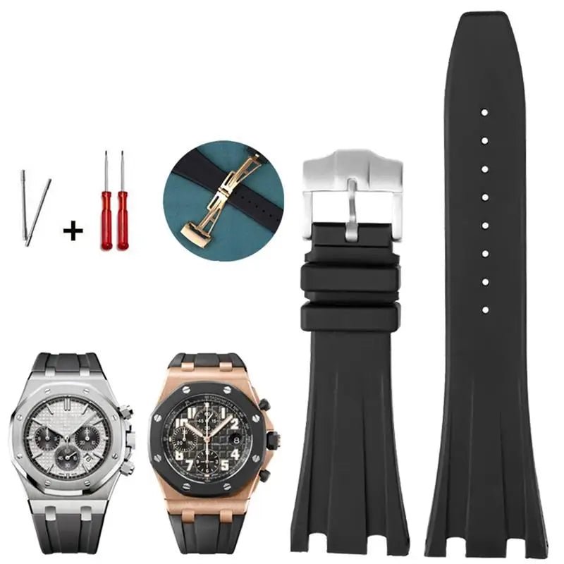 Black Silicone rubber Watchband For Audemars for Piguet Strap 28mm Watch AP Band Men's Bracelet butterfly buckle tools