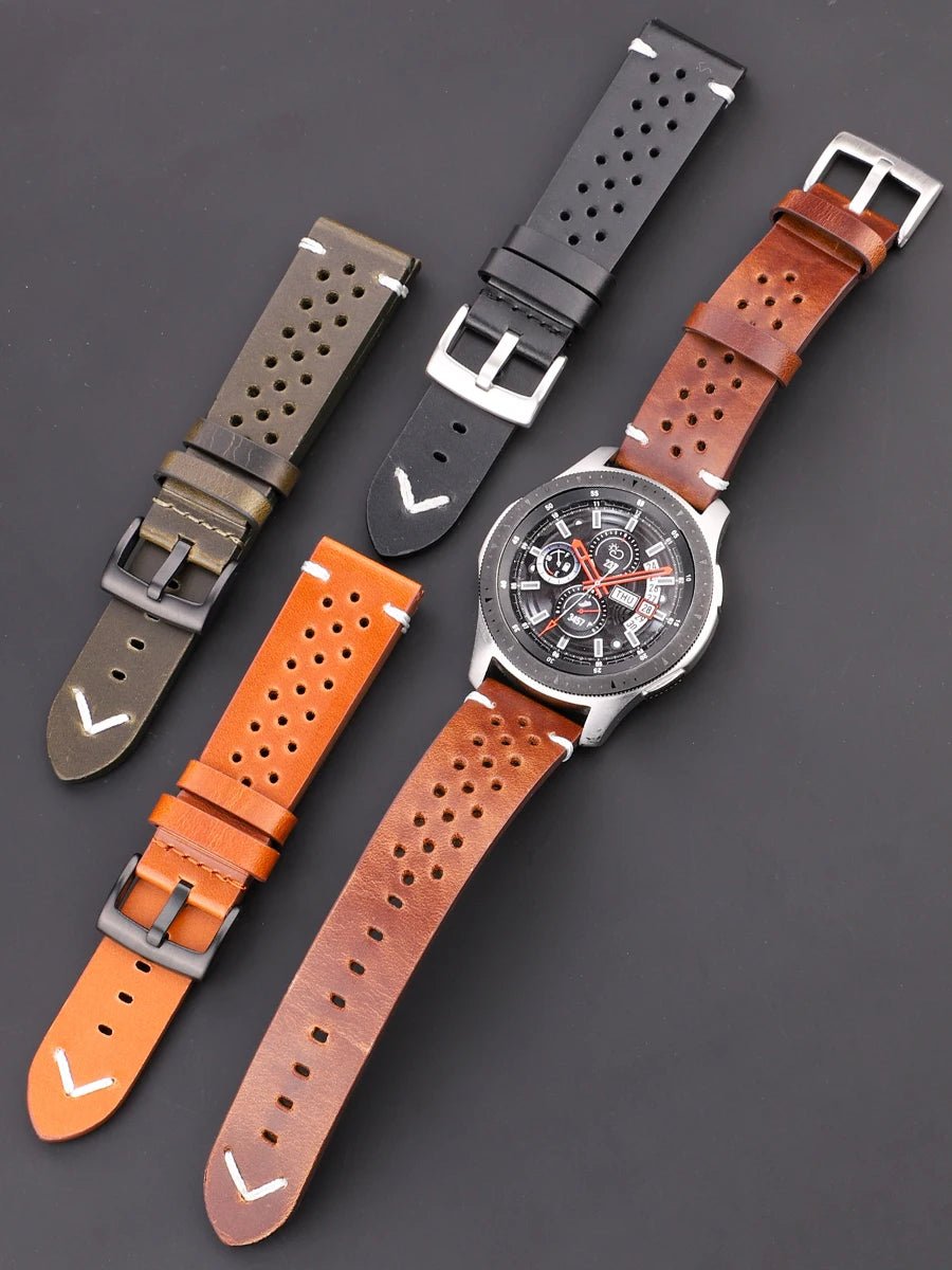 Breathable Genuine Leather Quick Release Watch Strap 18mm - 24mm Cowhide Band Available Black Green Brown Yellow Unisex Watchbands