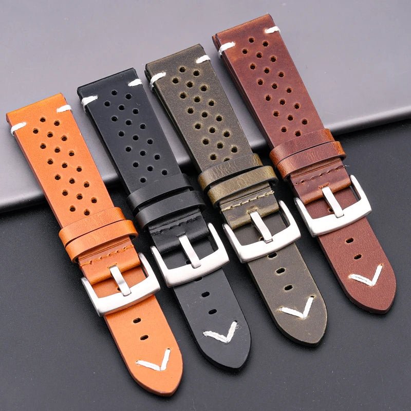 Breathable Genuine Leather Quick Release Watch Strap 18mm - 24mm Cowhide Band Available Black Green Brown Yellow Unisex Watchbands