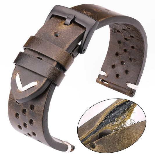 Breathable Genuine Leather Quick Release Watch Strap 18mm - 24mm Cowhide Band Available Black Green Brown Yellow Unisex Watchbands