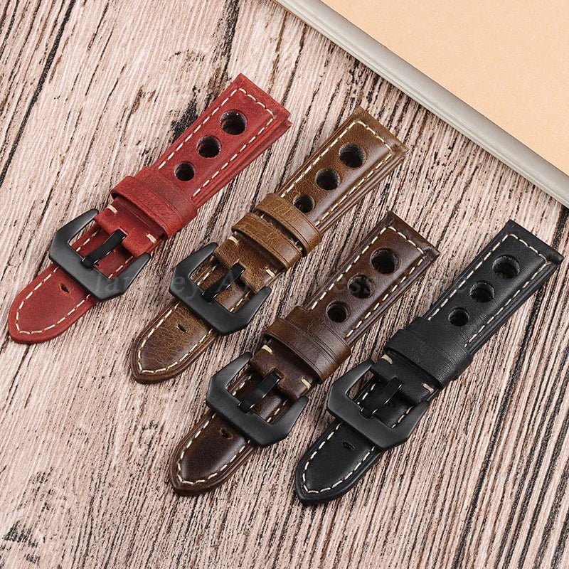 Breathable Retro Wristband Genuine Leather Strap 20mm 22mm 24mm for Samsung Galaxy Watch 6/5/4/3 Women Men's Universal Bracelets