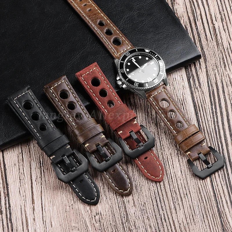 Breathable Retro Wristband Genuine Leather Strap 20mm 22mm 24mm for Samsung Galaxy Watch 6/5/4/3 Women Men's Universal Bracelets