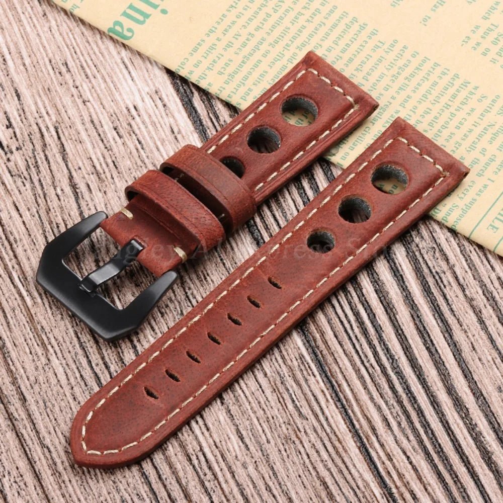 Breathable Retro Wristband Genuine Leather Strap 20mm 22mm 24mm for Samsung Galaxy Watch 6/5/4/3 Women Men's Universal Bracelets