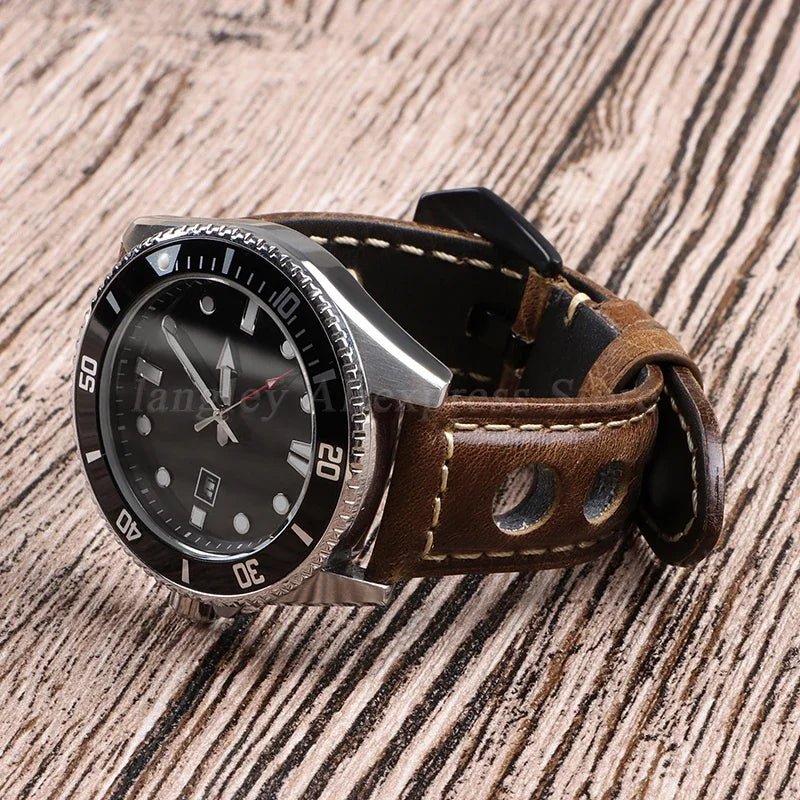 Breathable Retro Wristband Genuine Leather Strap 20mm 22mm 24mm for Samsung Galaxy Watch 6/5/4/3 Women Men's Universal Bracelets