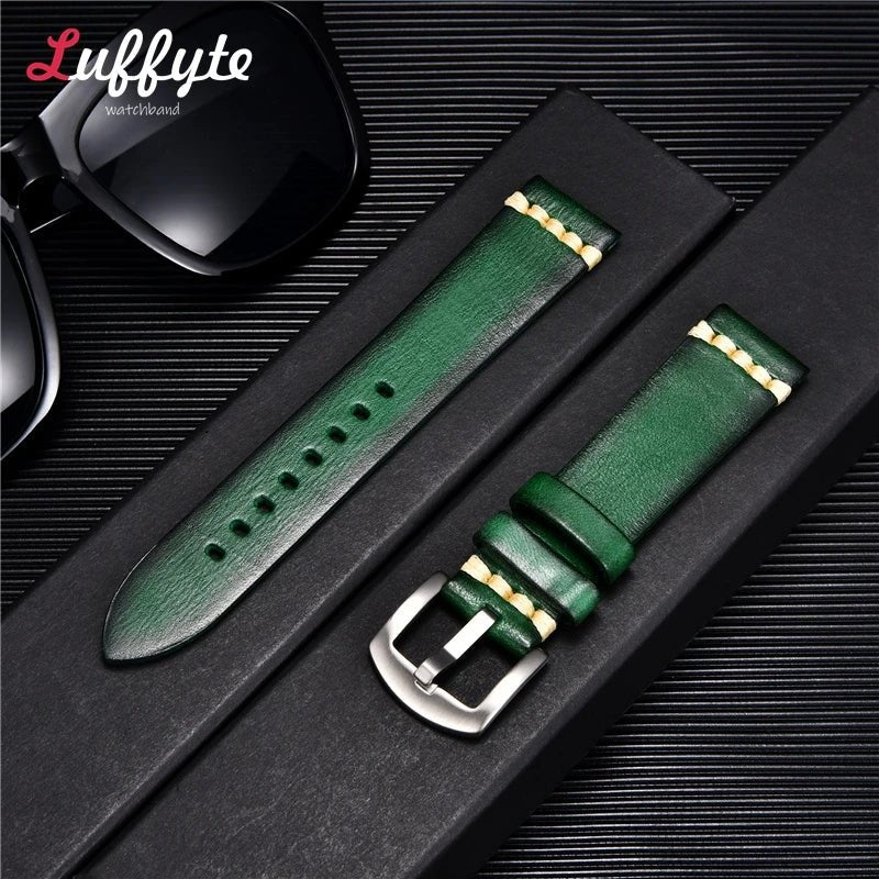 Handmade Vintage Retro Italian Leather Watch Band 18mm 20mm 22mm 24mm Men Women Universal Leather Watch Strap