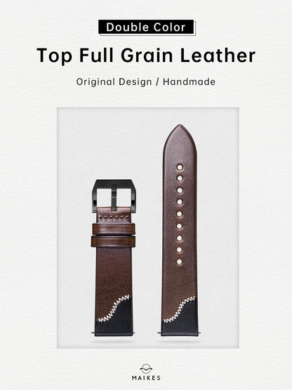 Maikes Double Color Watch Band, Quick Release, Handmade, Top Full Grain Leather Strap, 20mm, 21mm, 22mm For IWC ROLEX OMEGA