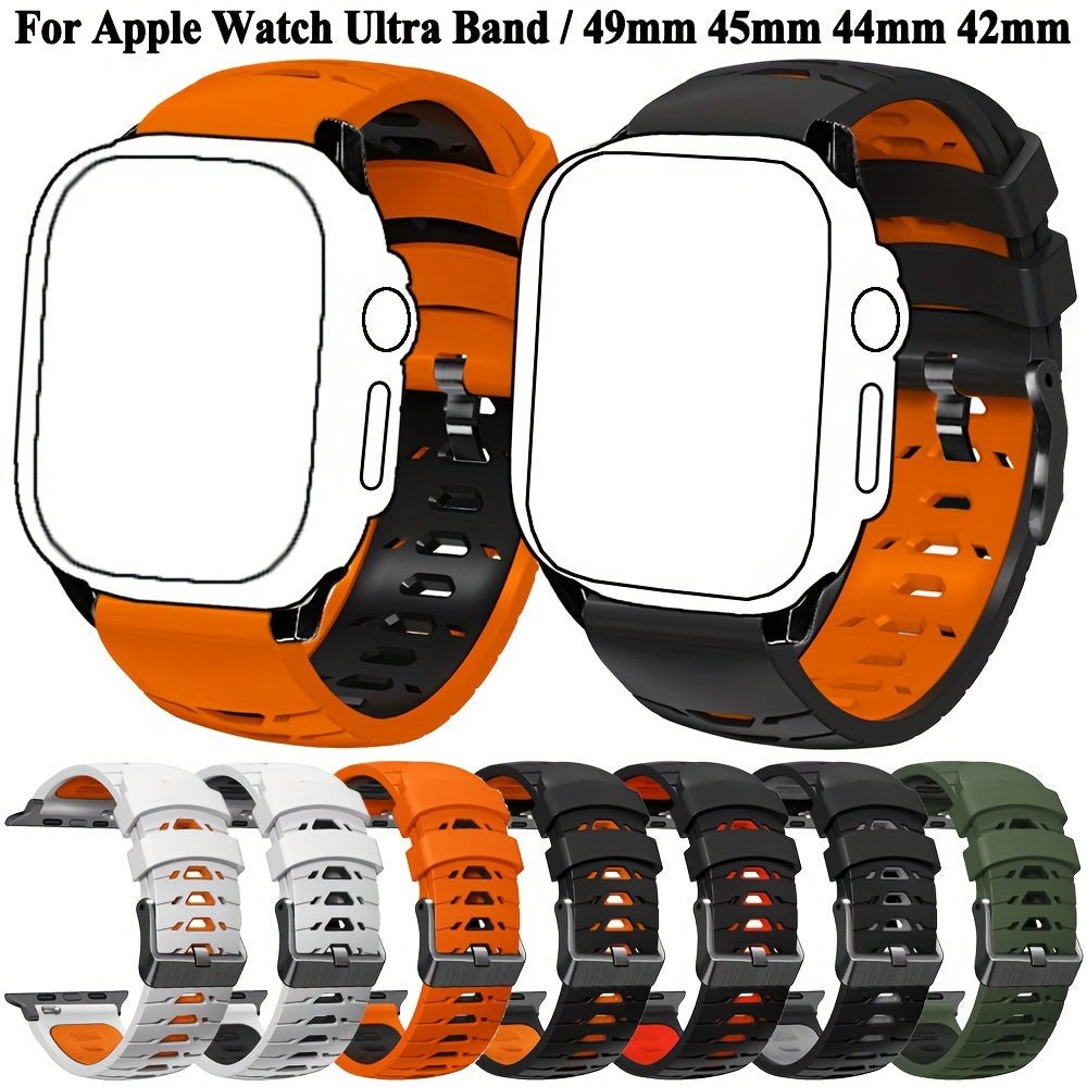 Breathable Silicone Strap for Apple Watch Ultra 2 / 49mm 45mm 44mm 42mm - Button Deployment Clasp - No Battery IncludedXK179231