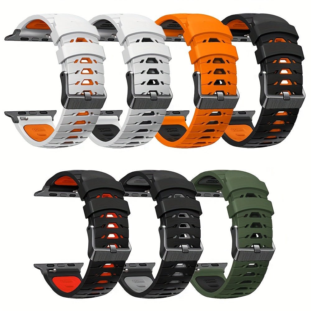 Breathable Silicone Strap for Apple Watch Ultra 2 / 49mm 45mm 44mm 42mm - Button Deployment Clasp - No Battery IncludedXK179231