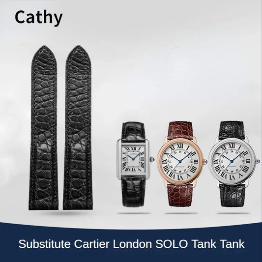 Cartier Tank Solo London Serisi Polar W için Timsah Derisi Saat Kayışı 5200004 W 6701011 Erkek Kadın Yumuşak Rahat Kordonlu Saat5:202574829#22mm;200000049:3348727#Black - Steel - Z4