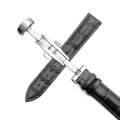 Genuine Leather Strap Men Universal Replacement Watch Band Watch Accessories200000049:5057746941#Black Silver;200000051:100016948