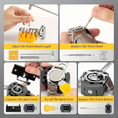 132pcs Watch Repair Tool Kit, Repair Tools, Watch Battery Replacement Tool Kit, Professional Watch Tool Kit, with Watch Strap Link Disassembly Tool, with 6 Extra Pins and Strap Tools, Strap Pins have 18 Sizes, Suitable for Watch Repair, It is an Ideal GifYU240383