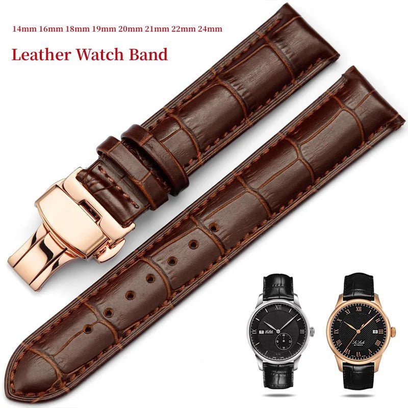 Genuine Leather Strap Men Universal Replacement Watch Band Watch Accessories200000049:201449058#Black Gold;200000051:200661872#22mm