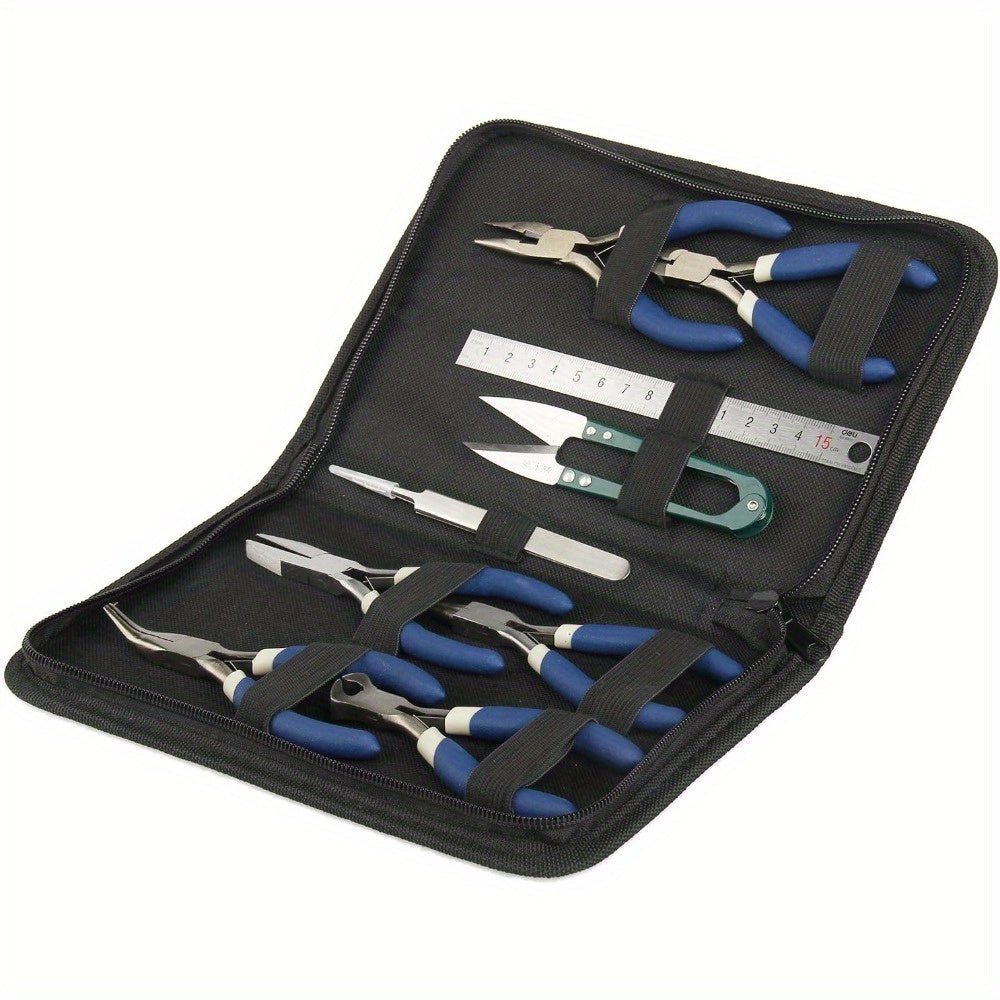 9Pcs Jewellery Pliers DIY Plier Jewellery Repair Tools Jewellery Tools with Pliers Scissors Ruler Jewellery Pliers Set Jewellery Making Tool Kit Case for Jewelry Earring BeadingRC166683