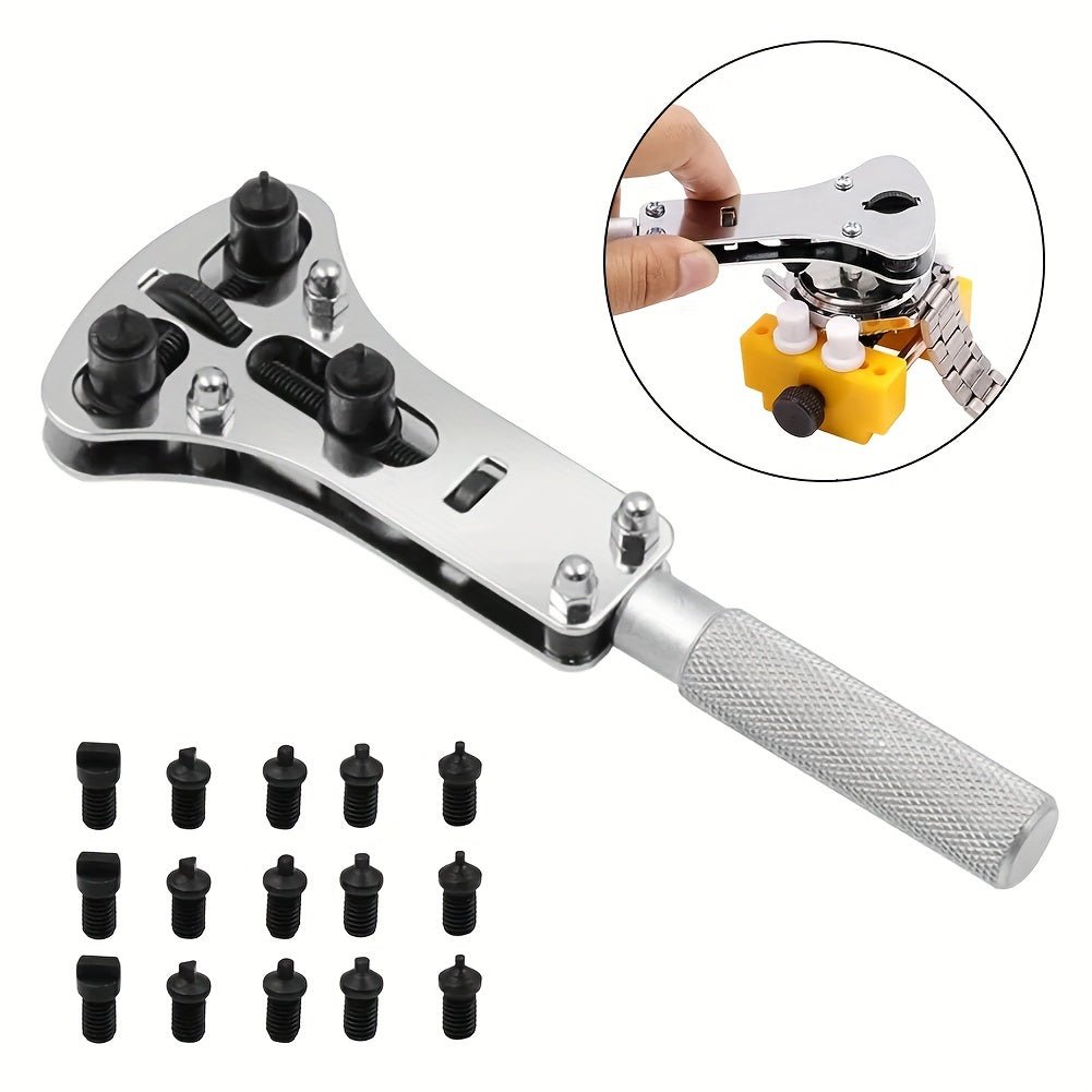 Precision Master Watch Repair Tool Kit - Effortless Battery Replacement & Secure Press Closer - Durable Adjustable Wrench for All Watches - Perfect Gift for Watch EnthusiastsPU25918