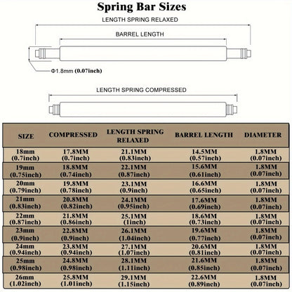 10 Pcs High - Quality 316L Stainless Steel Watch Spring Bars - Diameter 1.8mm - Suitable for Traditional and Smart Watches - Requires AssemblyFH223932